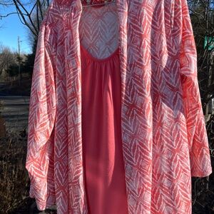 White Stag Coral and White Patterned Button Down Shirt